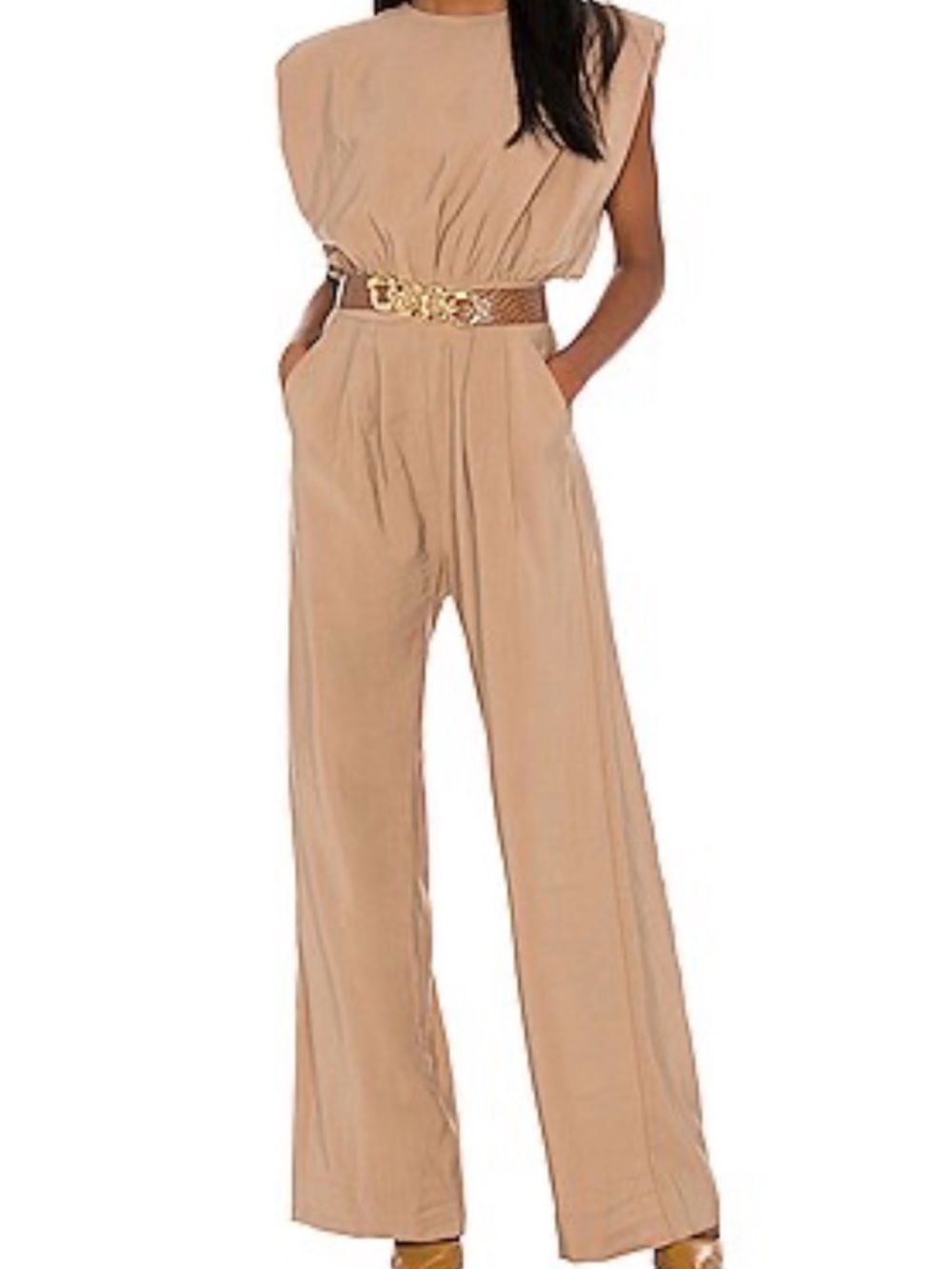 NONchalant Sleeveless Wide-Leg Jumpsuit in Camel